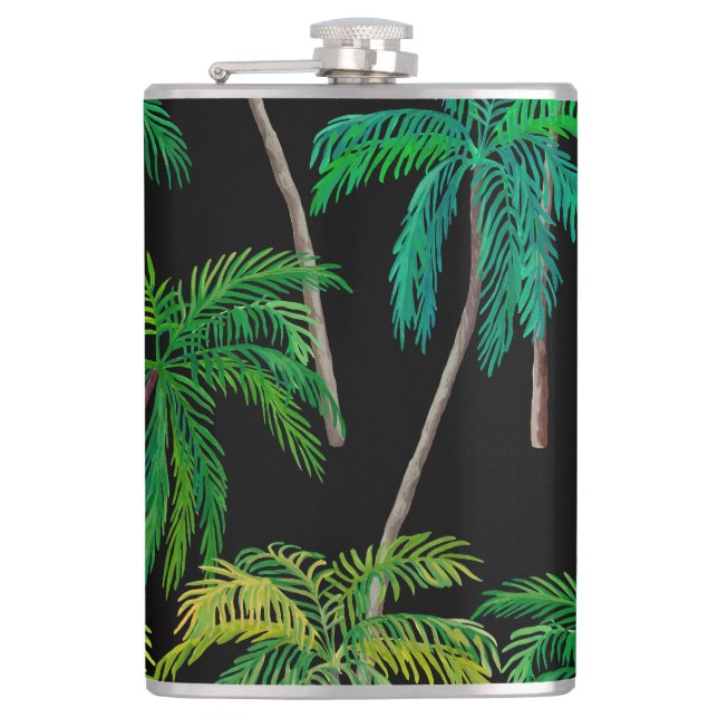 Palm Trees: Acrylic Summer Pattern. Hip Flask (Front)