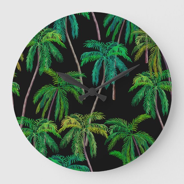 Palm Trees: Acrylic Summer Pattern. Large Clock (Front)