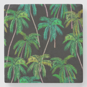 Palm Trees: Acrylic Summer Pattern. Stone Coaster