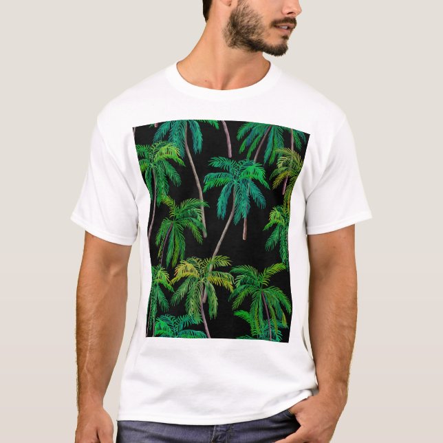Palm Trees: Acrylic Summer Pattern. T-Shirt (Front)