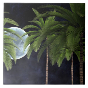 Palm Trees Against the Moon Tile