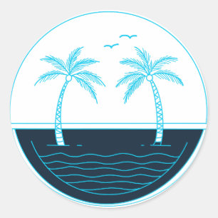 Palm trees and beach classic round sticker