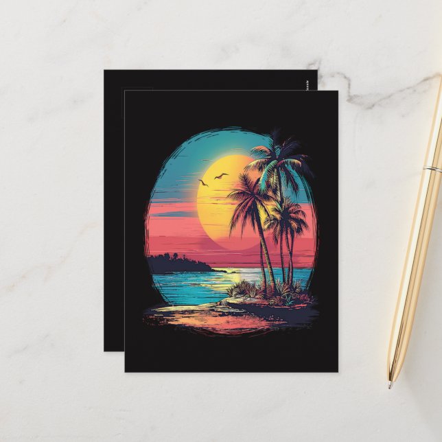 Palm trees and beach holiday postcard (Front/Back In Situ)