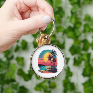 Palm trees and beach key ring