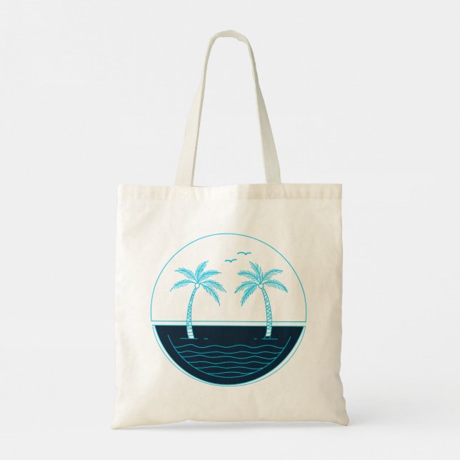 Palm trees and beach  tote bag (Back)
