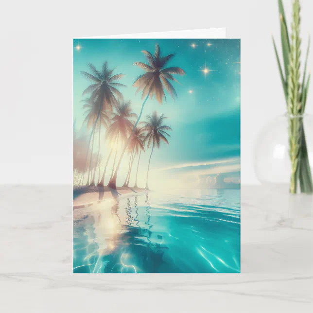 Palm Trees and Blue Ocean Water Anniversary Card | Zazzle
