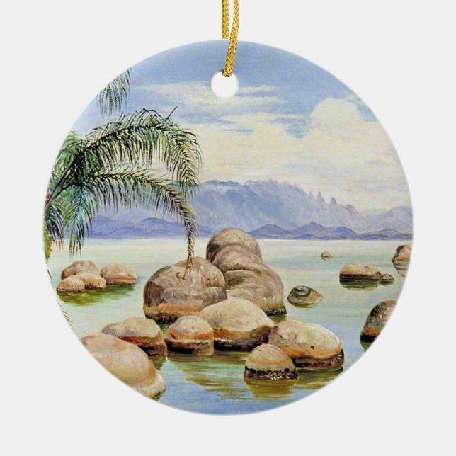 Palm Trees and Boulders, Bay of Rio, Ceramic Tree Decoration (Front)