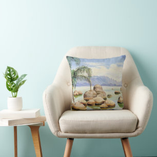 Palm Trees and Boulders, Bay of Rio, Cushion