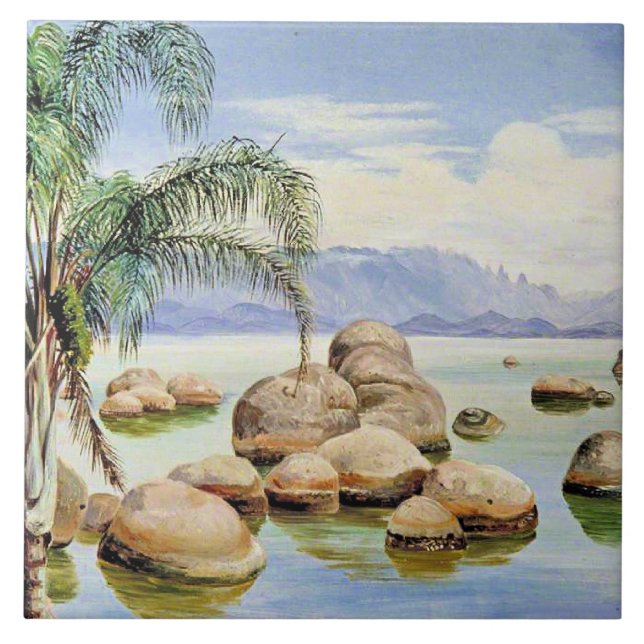 Palm Trees and Boulders, Bay of Rio, Tile (Front)