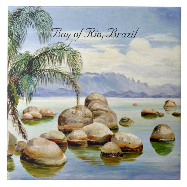 Palm Trees and Boulders in the Bay of Rio, Brazil Tile (Front)