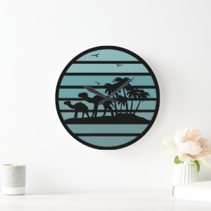 palm trees and camels vintage sunset large clock
