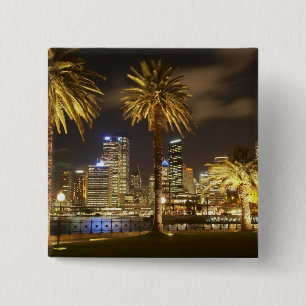 Palm Trees and CBD at Night, Sydney, New South 15 Cm Square Badge