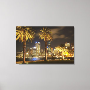 Palm Trees and CBD at Night, Sydney, New South Canvas Print