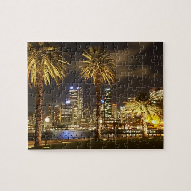 Palm Trees and CBD at Night, Sydney, New South Jigsaw Puzzle (Horizontal)