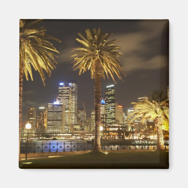 Palm Trees and CBD at Night, Sydney, New South Magnet (Front)