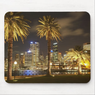 Palm Trees and CBD at Night, Sydney, New South Mouse Mat