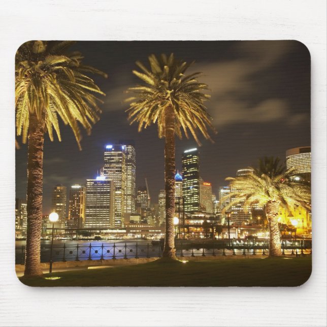 Palm Trees and CBD at Night, Sydney, New South Mouse Mat (Front)
