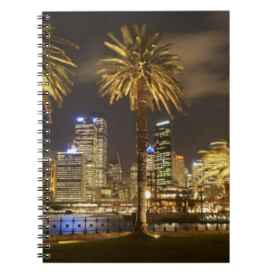Palm Trees and CBD at Night, Sydney, New South Notebook
