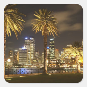 Palm Trees and CBD at Night, Sydney, New South Square Sticker