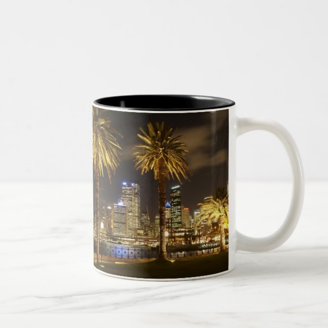 Palm Trees and CBD at Night, Sydney, New South Two-Tone Coffee Mug (Right)