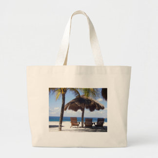 Palm Trees and chairs Mexico Beach Large Tote Bag