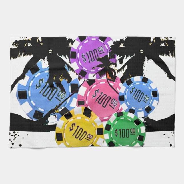 PALM TREES AND CHIPS TEA TOWEL (Horizontal)