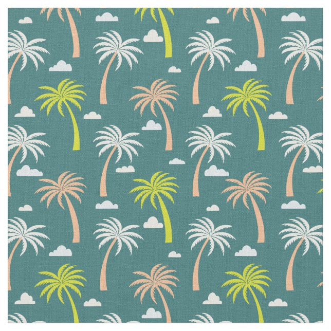 Palm Trees and Clouds Fabric (Close Up)