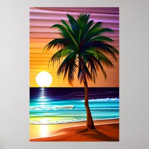 Palm Trees and Colourful Sunset Poster