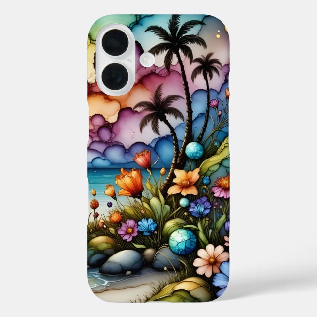 Palm Trees and Fantasy Flowers Case-Mate iPhone Case (Back)