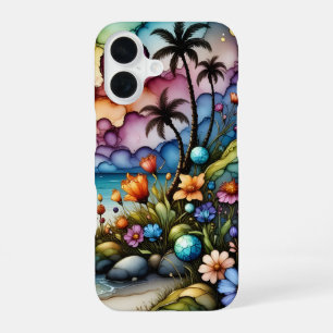 Palm Trees and Fantasy Flowers iPhone 16 Case