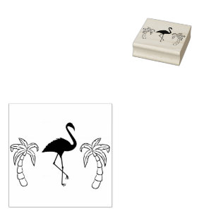 Palm Trees and Flamingos  Rubber Stamp