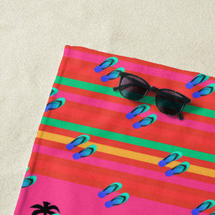  Palm Trees And Flip Flops Beach Towel