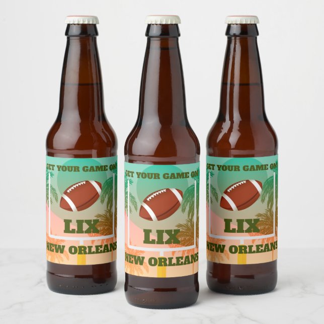Palm Trees and Football Uprights Party Beer Bottle Label (Bottles)