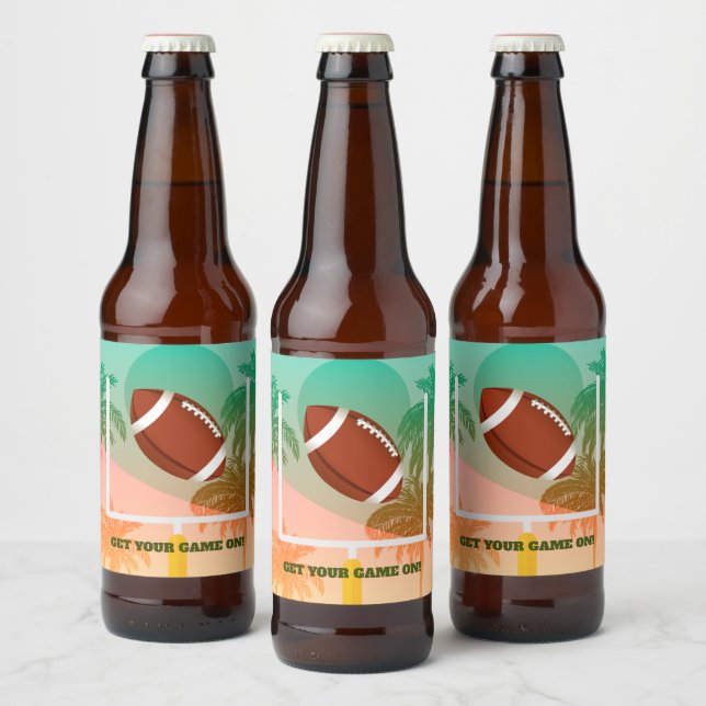 Palm Trees and Football Uprights Party Beer Bottle Label (Bottles)