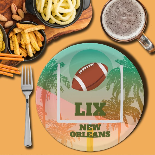 Palm Trees and Football Uprights Party Paper Plate (Palm trees and football through the uprights paper plates)