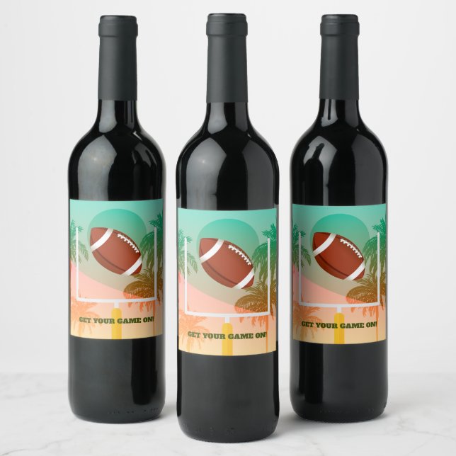 Palm Trees and Football Uprights Party Wine Label (Bottles)
