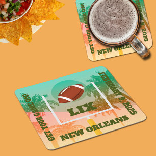 Palm Trees and Football Uprights Square Paper Coaster