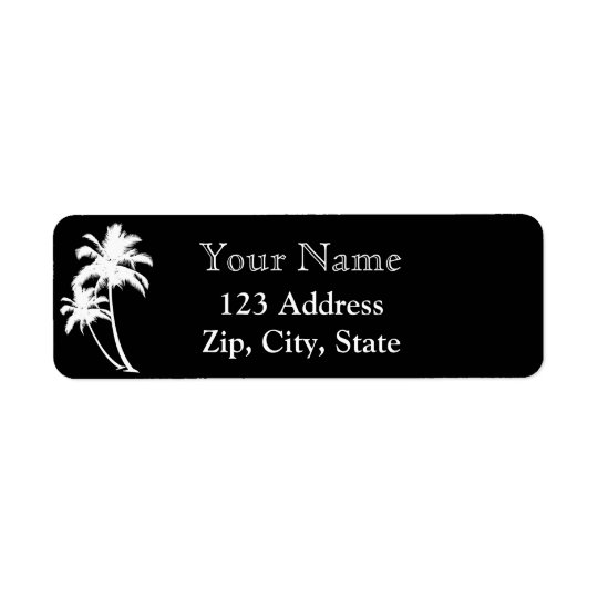 Palm trees and name return address black white return address label