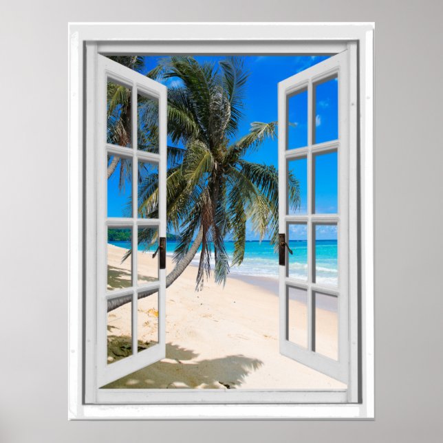 Palm Trees and Ocean View Faux Window Poster (Front)