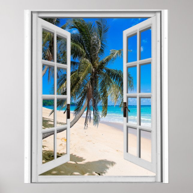 Palm Trees and Ocean View Faux Window Poster (Front)