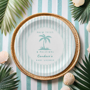 Palm Trees and Pacifiers Blue Coastal Baby Shower  Paper Plate
