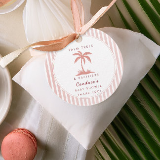 Palm Trees and Pacifiers Pink Coastal Baby Shower  Favour Tags