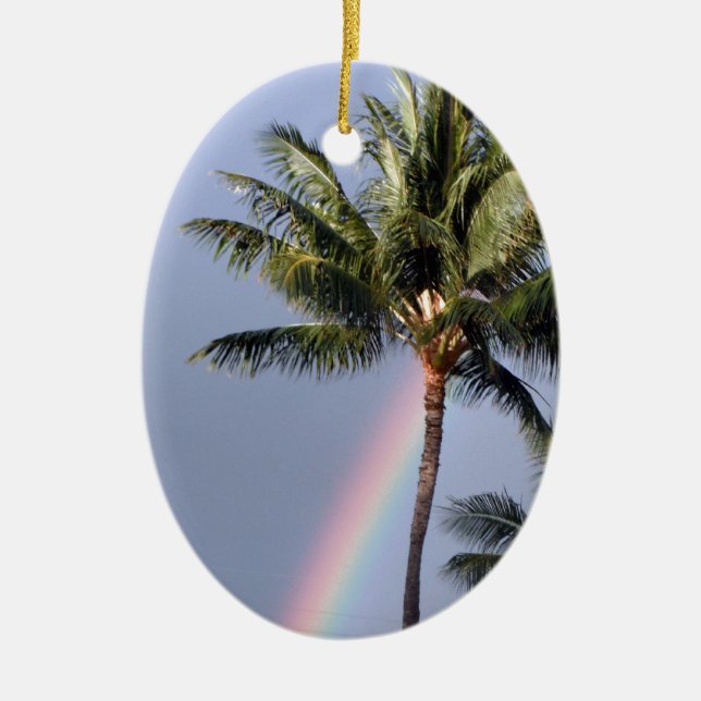 Palm Trees and Rainbow Ceramic Tree Decoration (Front)