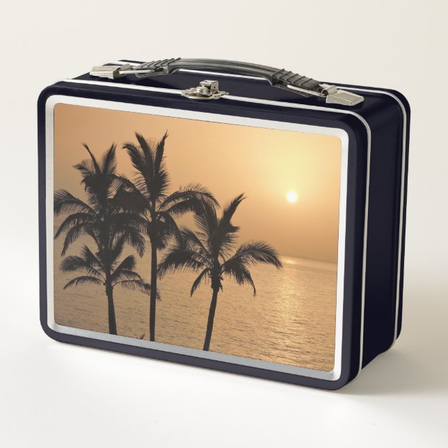 Palm Trees and Romantic Sunset Metal Lunch Box (Front)
