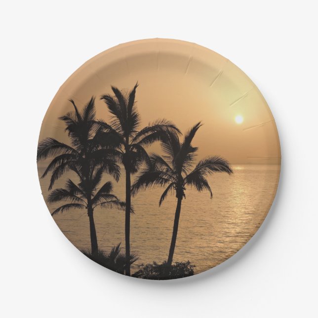 Palm Trees and Romantic Sunset Paper Plate (Front)