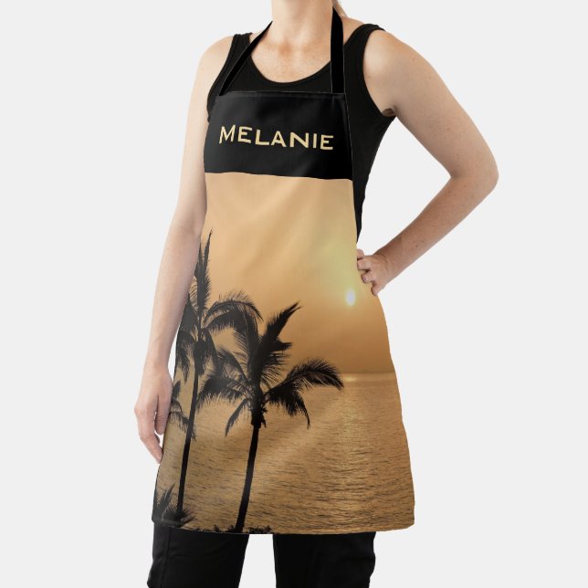 Palm Trees and Romantic Sunset Personalised Apron (Insitu)