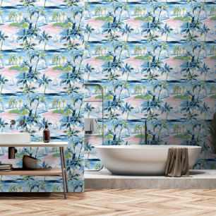 Palm Trees And Sail Boats Pattern Wallpaper