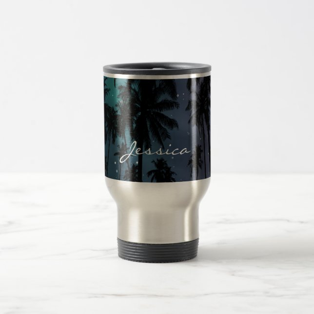 Palm Trees and Starry Night Sky Personalised Travel Mug (Center)