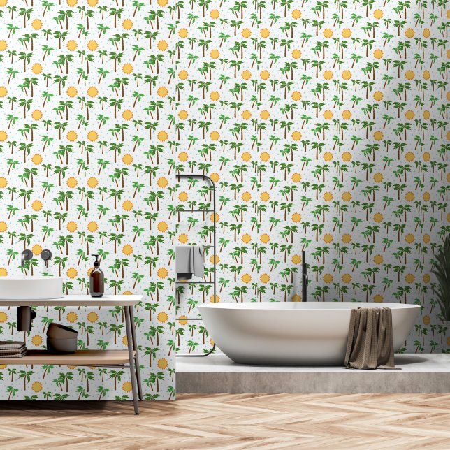 Palm Trees and Sun Bathroom Wallpaper (Bathroom)