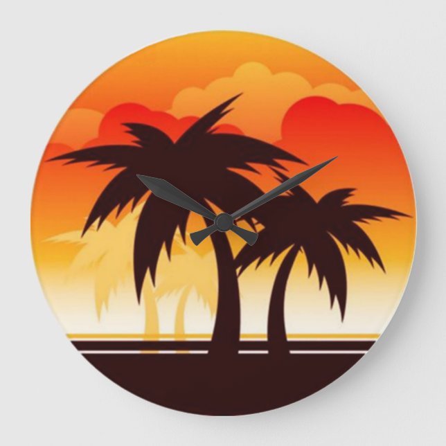 Palm Trees and Sun Clouds - Wall Clock (Front)